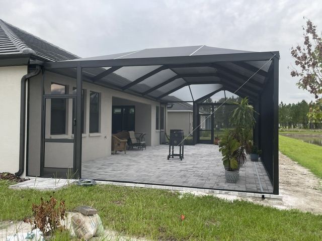 Screen enclosure with cathedral roof