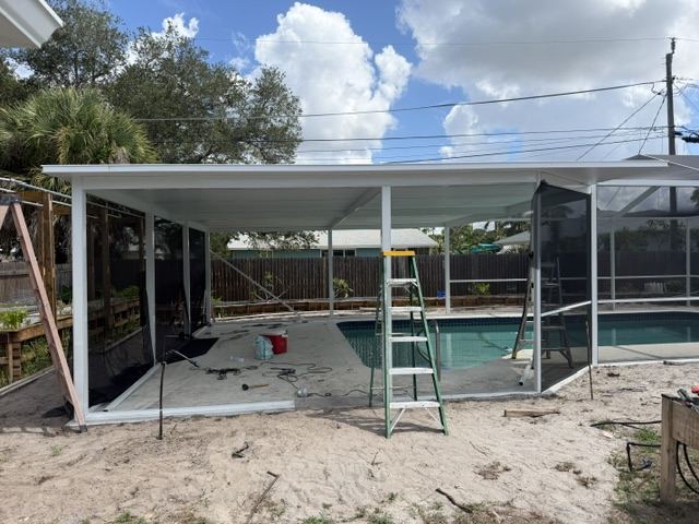 Pool cage screening in progress
